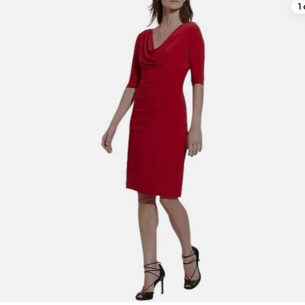 Ralph Lauren Red Cowl Neck Sheath Dress Special Occasion Holiday SZ 16W